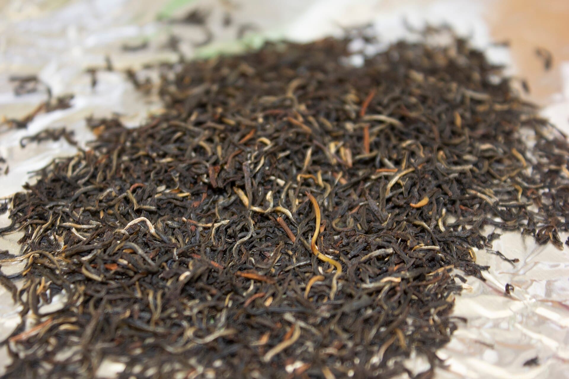 Finely rolled Ceylon black tea leaves