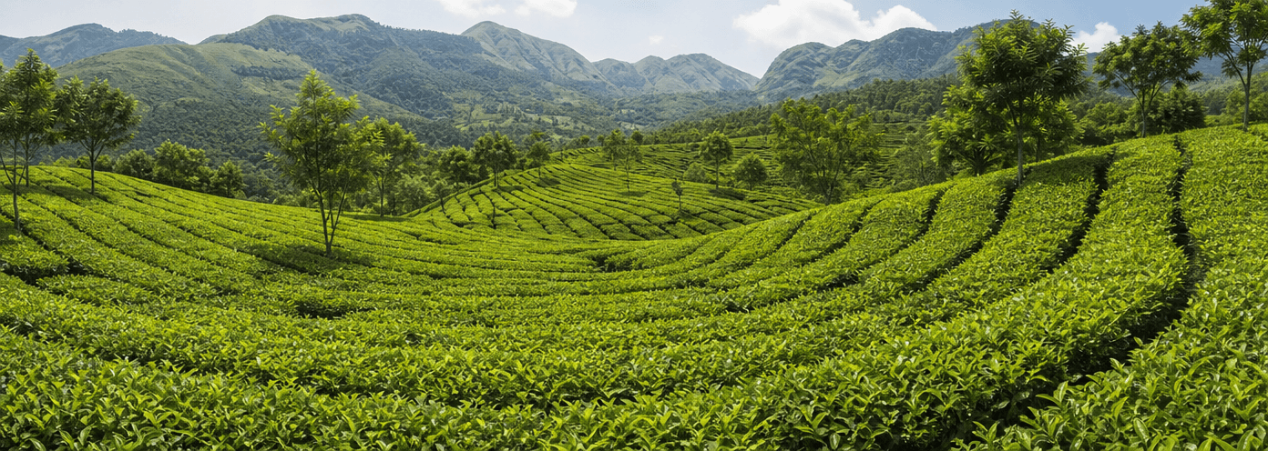 Mist-wrapped tea plantation in the Sri Lankan highlands